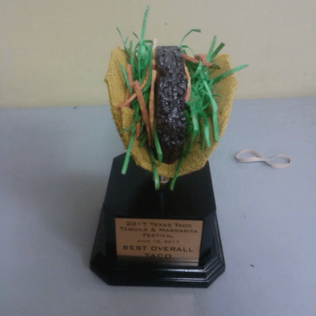 Front view of a taco trophy