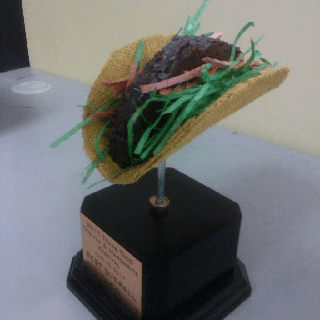 Close-up of a taco trophy